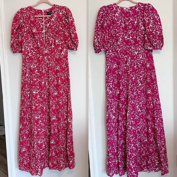 NWT j. Crew collection v neck puff sleep maxi dress pink floral - Picture 2 of 5